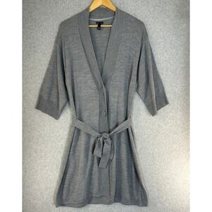 Soma Size Large Gray Knit Button Front Belted Cardigan Sweater 3/4 Sleeve‎ READ